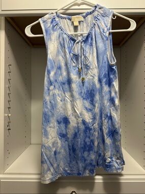 Michael Kors Blue and White Tie-Dye Tank Top